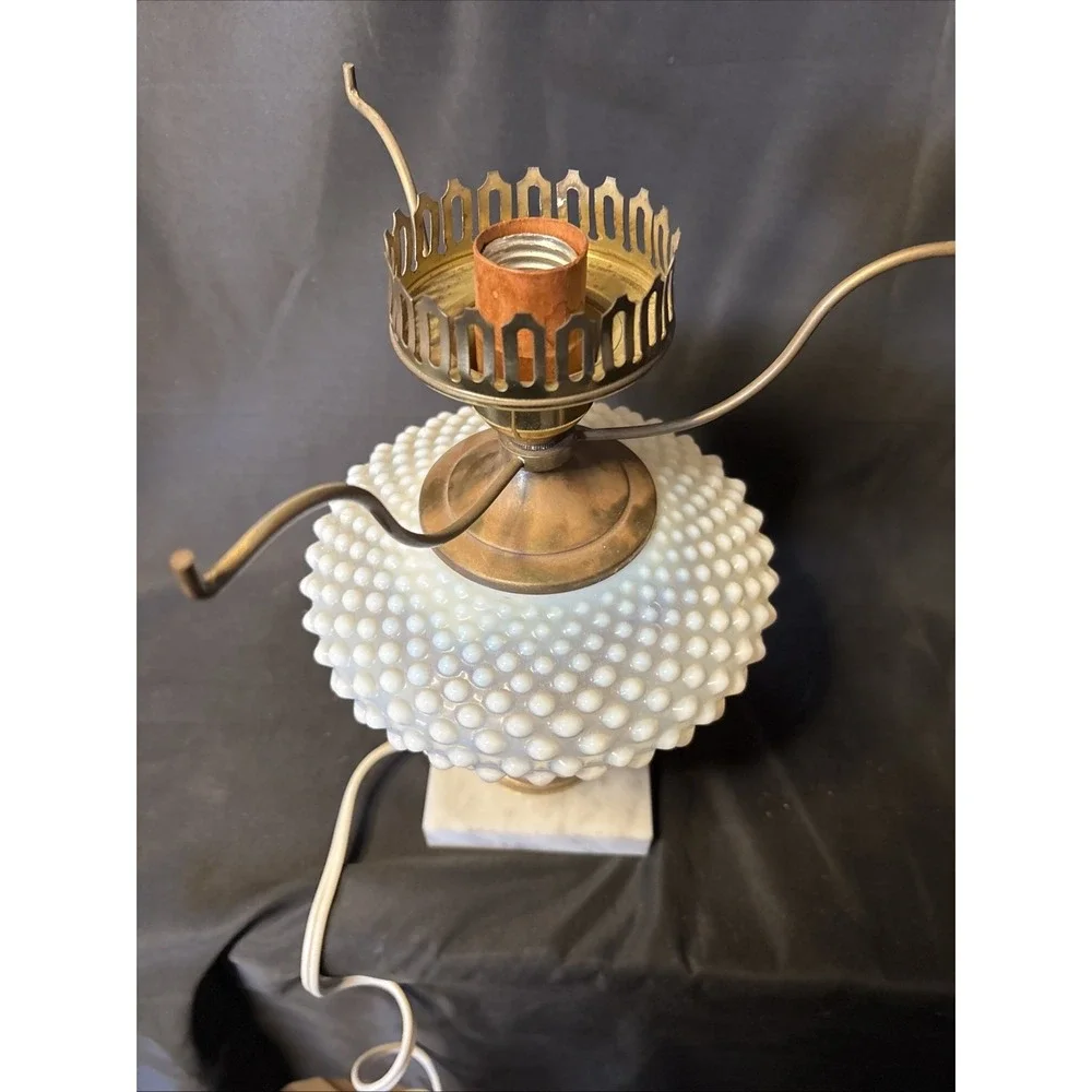 Vintage French Opalescent Hobnail Table Lamp with Marble Base